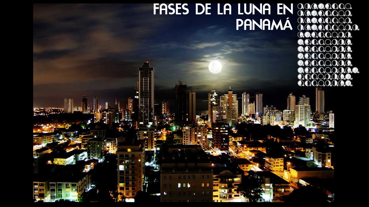 Skyline de Ciudad de Panamá con la luna de Fondo. Calendario Lunar de Panamá